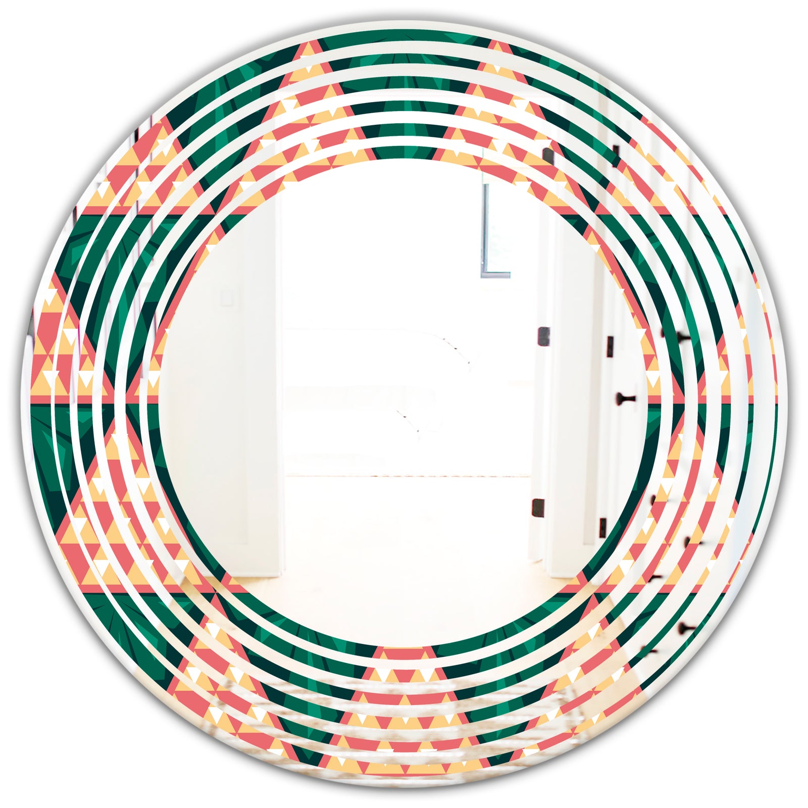 Abstract Geometric Retro II - Modern Round or Oval Wall Mirror - Wave