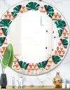 Abstract Geometric Retro II - Modern Round or Oval Wall Mirror - Leaves