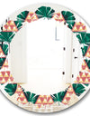 Abstract Geometric Retro II - Modern Round or Oval Wall Mirror - Leaves