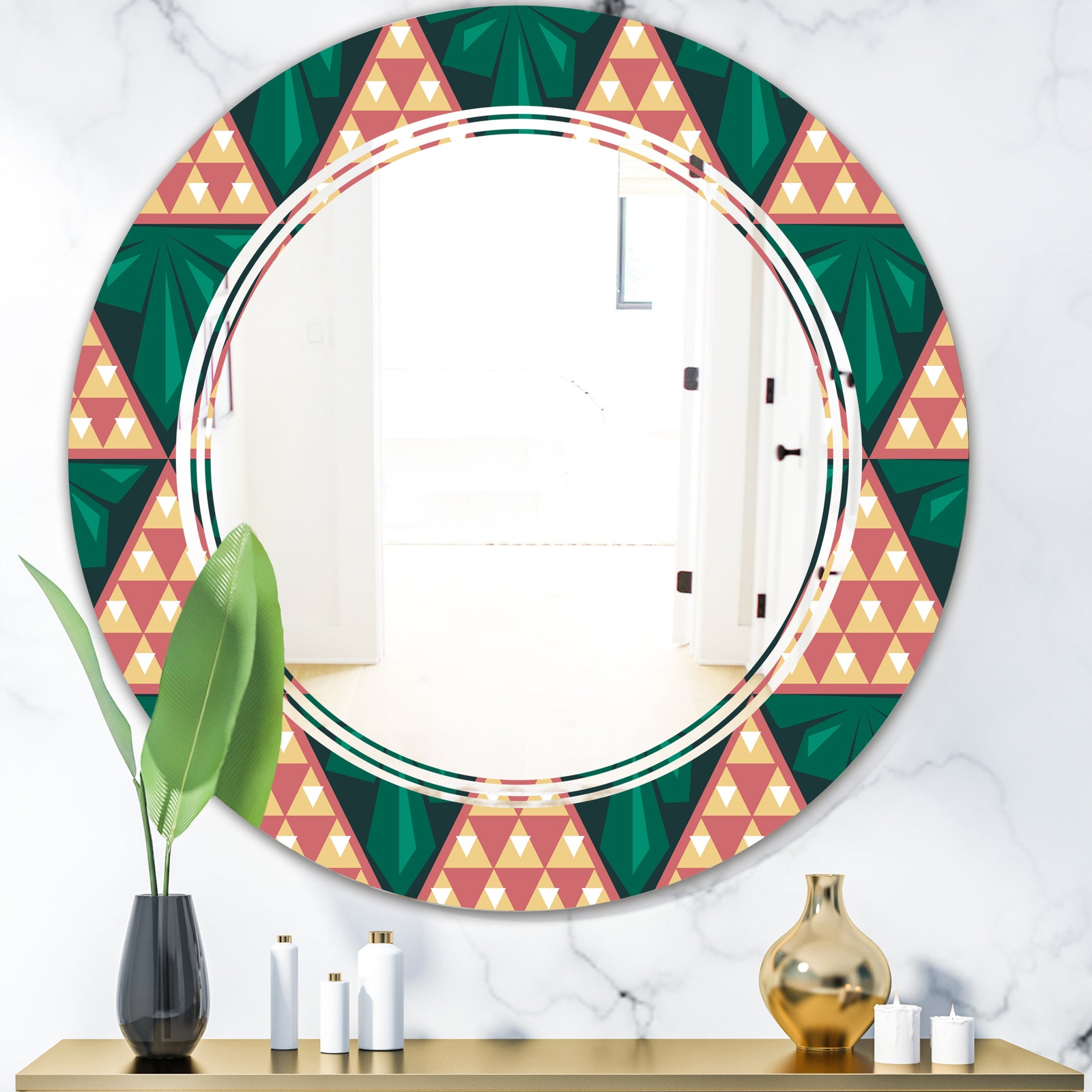 Abstract Geometric Retro II - Modern Round or Oval Wall Mirror - Triple C