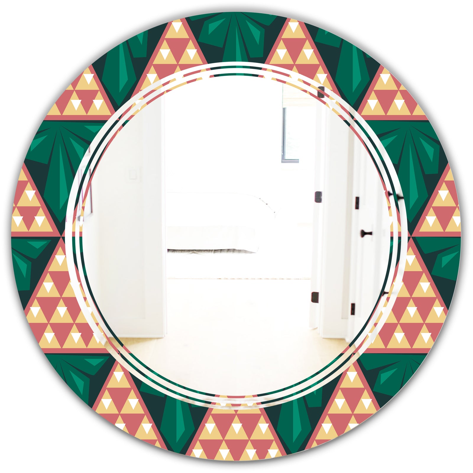 Abstract Geometric Retro II - Modern Round or Oval Wall Mirror - Triple C