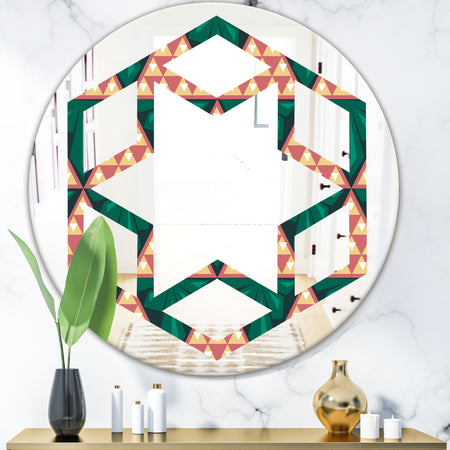 Abstract Geometric Retro II - Modern Round or Oval Wall Mirror - Hexagon Star