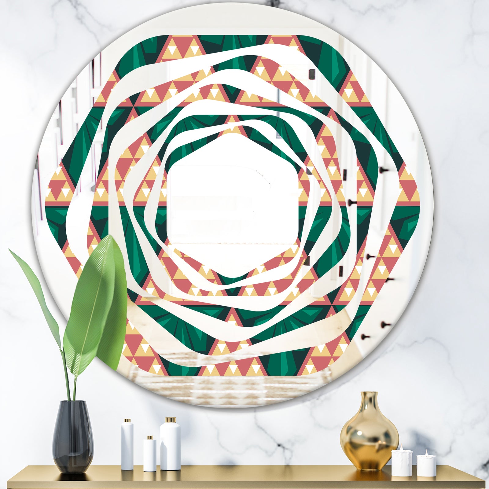 Abstract Geometric Retro II - Modern Round or Oval Wall Mirror - Whirl