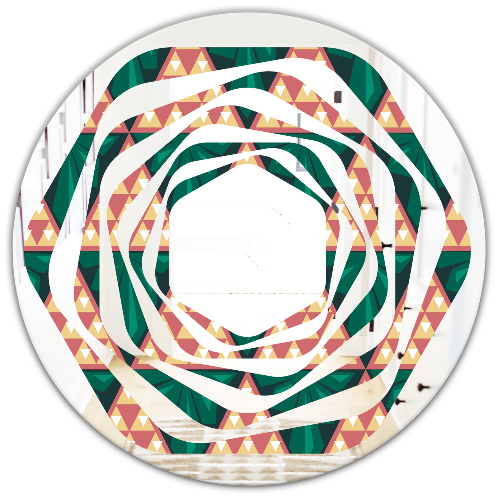 Abstract Geometric Retro II - Modern Round or Oval Wall Mirror - Whirl