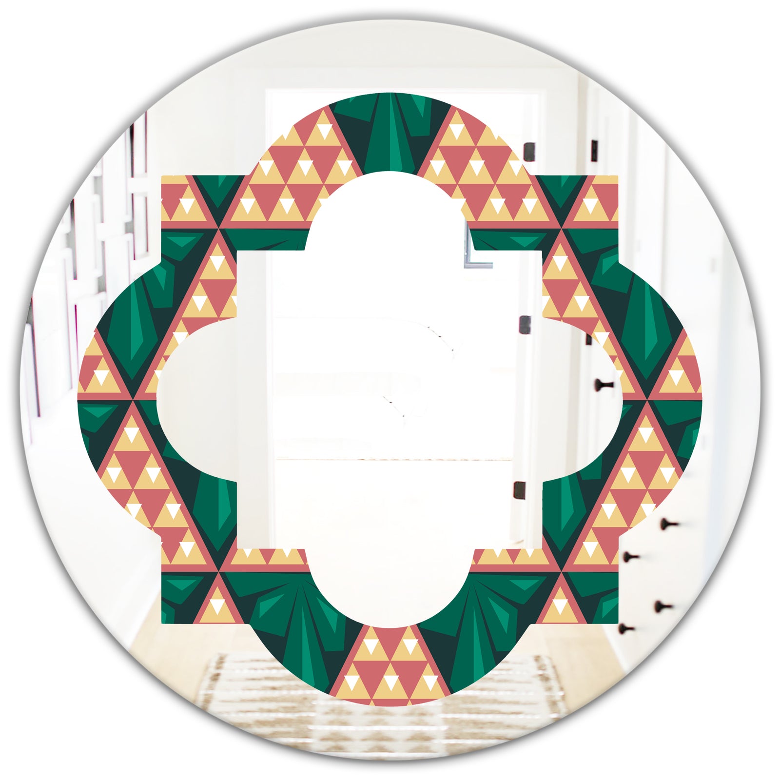 Abstract Geometric Retro II - Modern Round or Oval Wall Mirror - Quatrefoil
