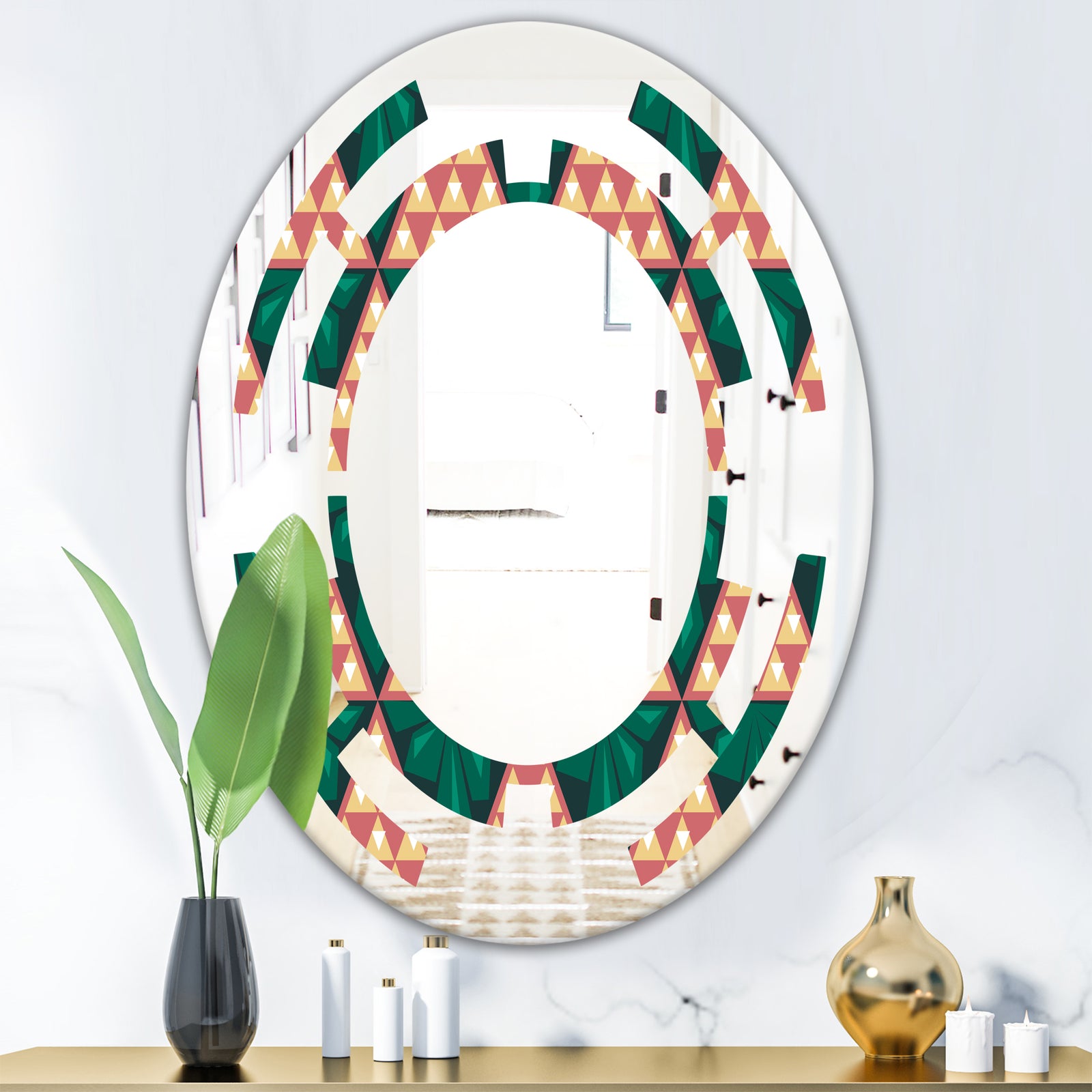 Abstract Geometric Retro II - Modern Round or Oval Wall Mirror - Space