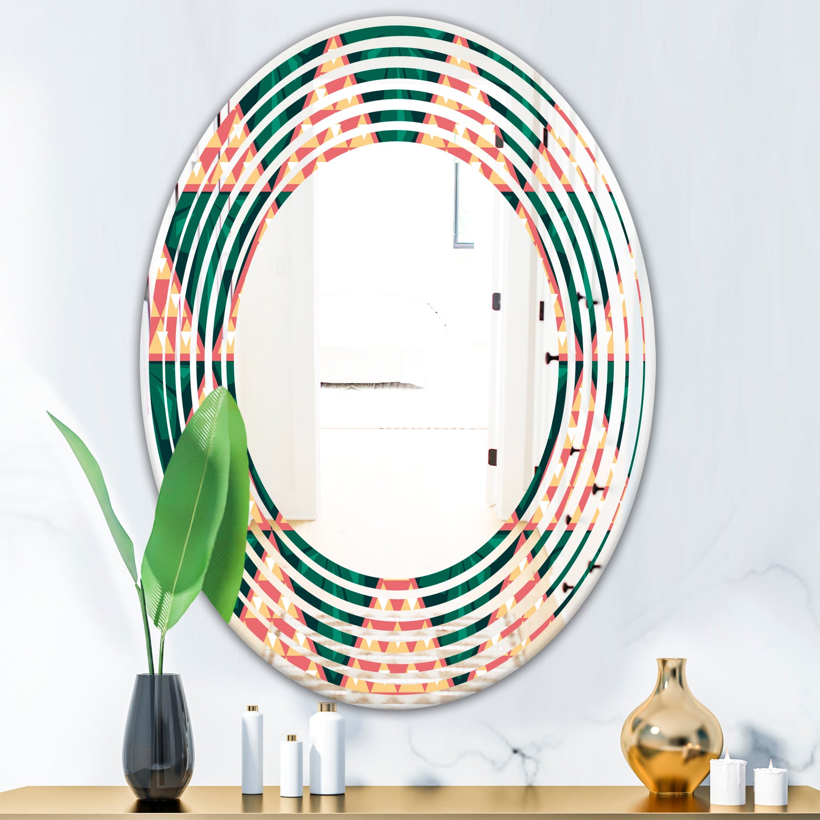 Abstract Geometric Retro II - Modern Round or Oval Wall Mirror - Wave