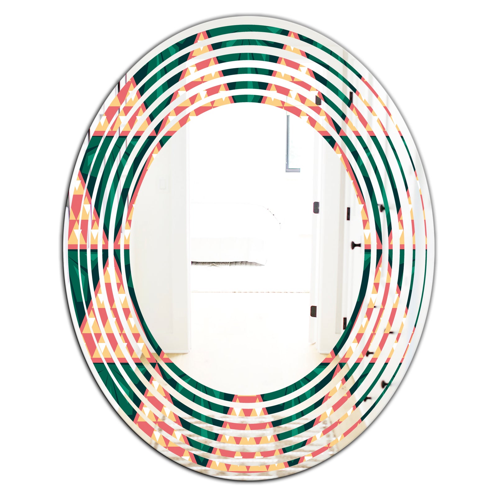 Abstract Geometric Retro II - Modern Round or Oval Wall Mirror - Wave