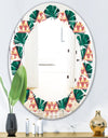 Abstract Geometric Retro II - Modern Round or Oval Wall Mirror - Leaves