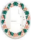 Abstract Geometric Retro II - Modern Round or Oval Wall Mirror - Leaves