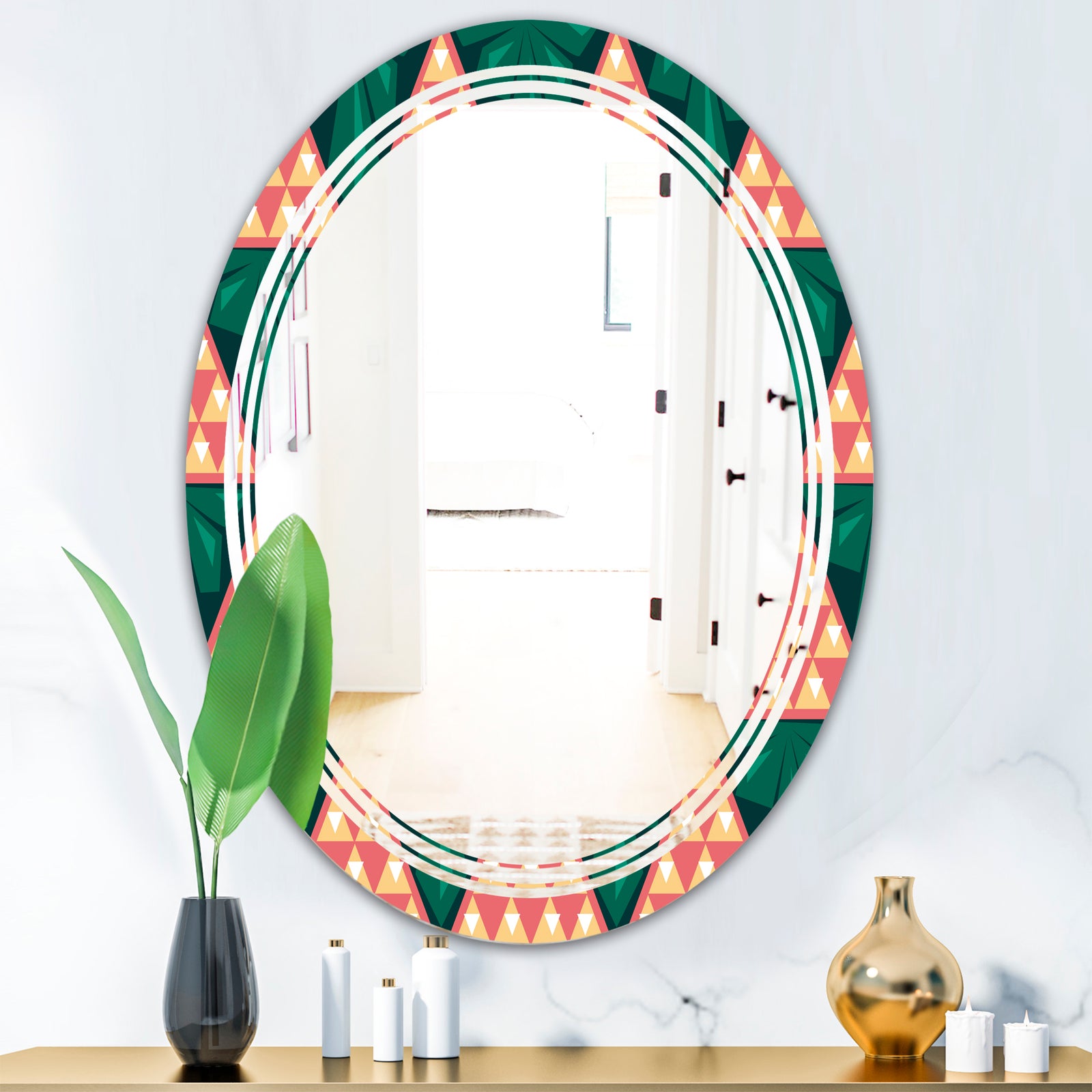 Abstract Geometric Retro II - Modern Round or Oval Wall Mirror - Triple C