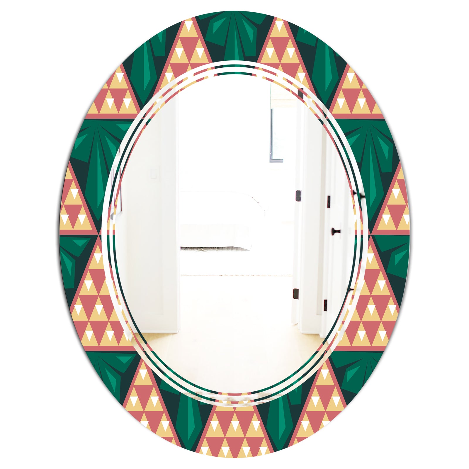 Abstract Geometric Retro II - Modern Round or Oval Wall Mirror - Triple C