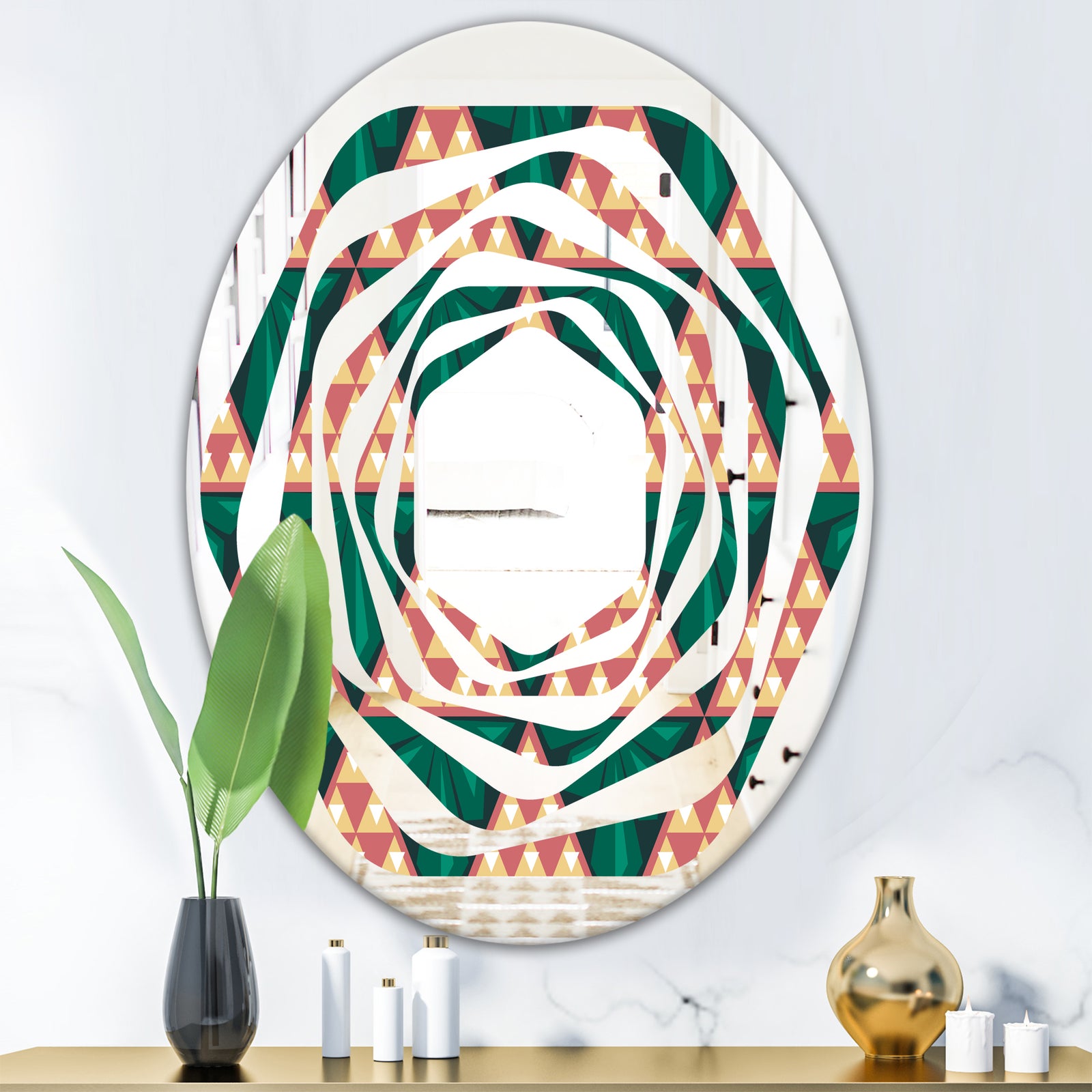 Abstract Geometric Retro II - Modern Round or Oval Wall Mirror - Whirl