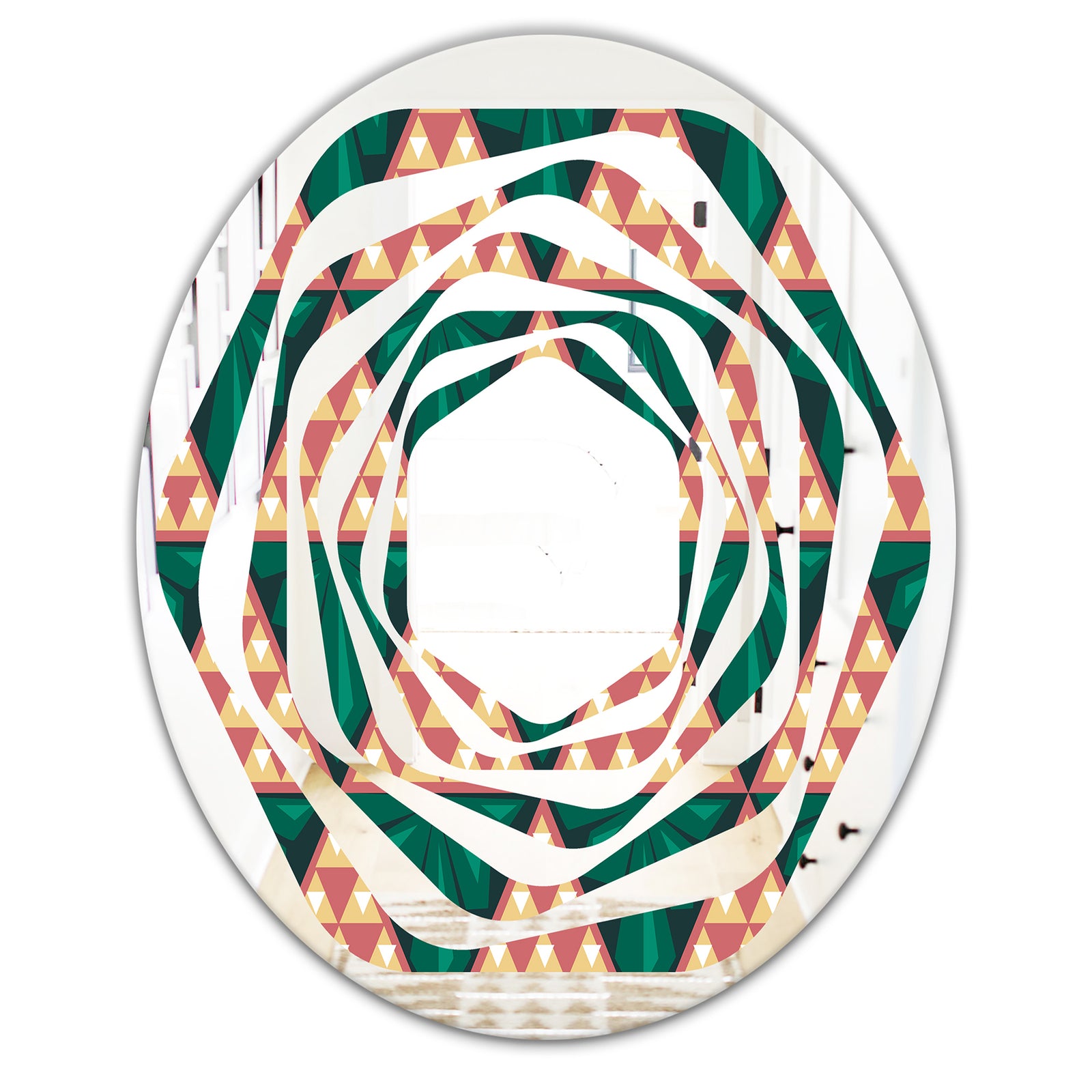 Abstract Geometric Retro II - Modern Round or Oval Wall Mirror - Whirl