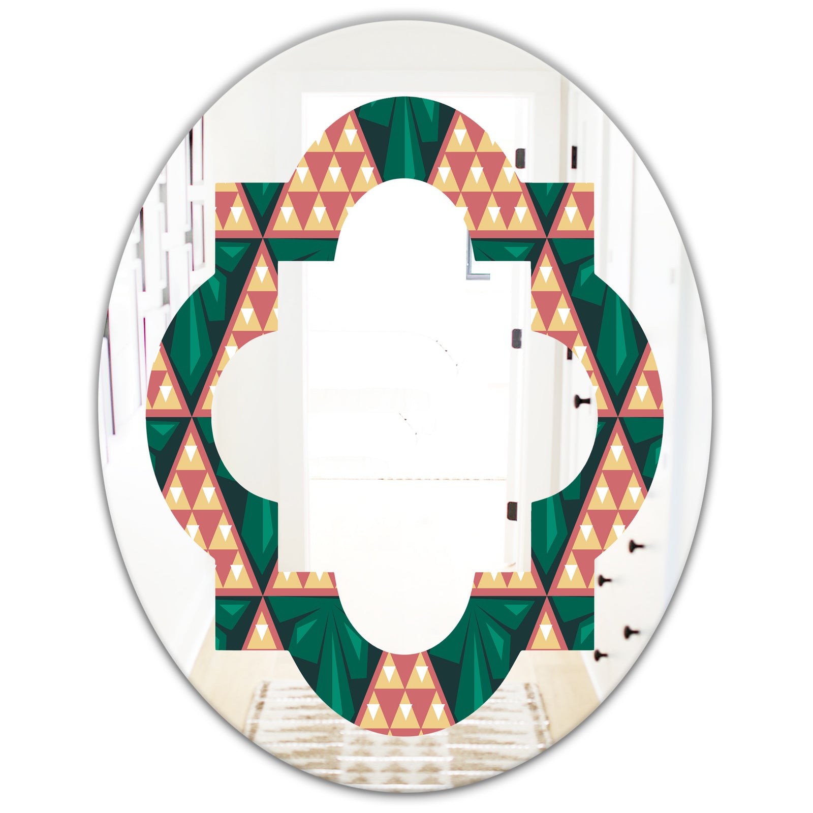 Abstract Geometric Retro II - Modern Round or Oval Wall Mirror - Quatrefoil