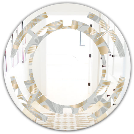 Golden Tropical Pattern VIII - Modern Round or Oval Wall Mirror - Space