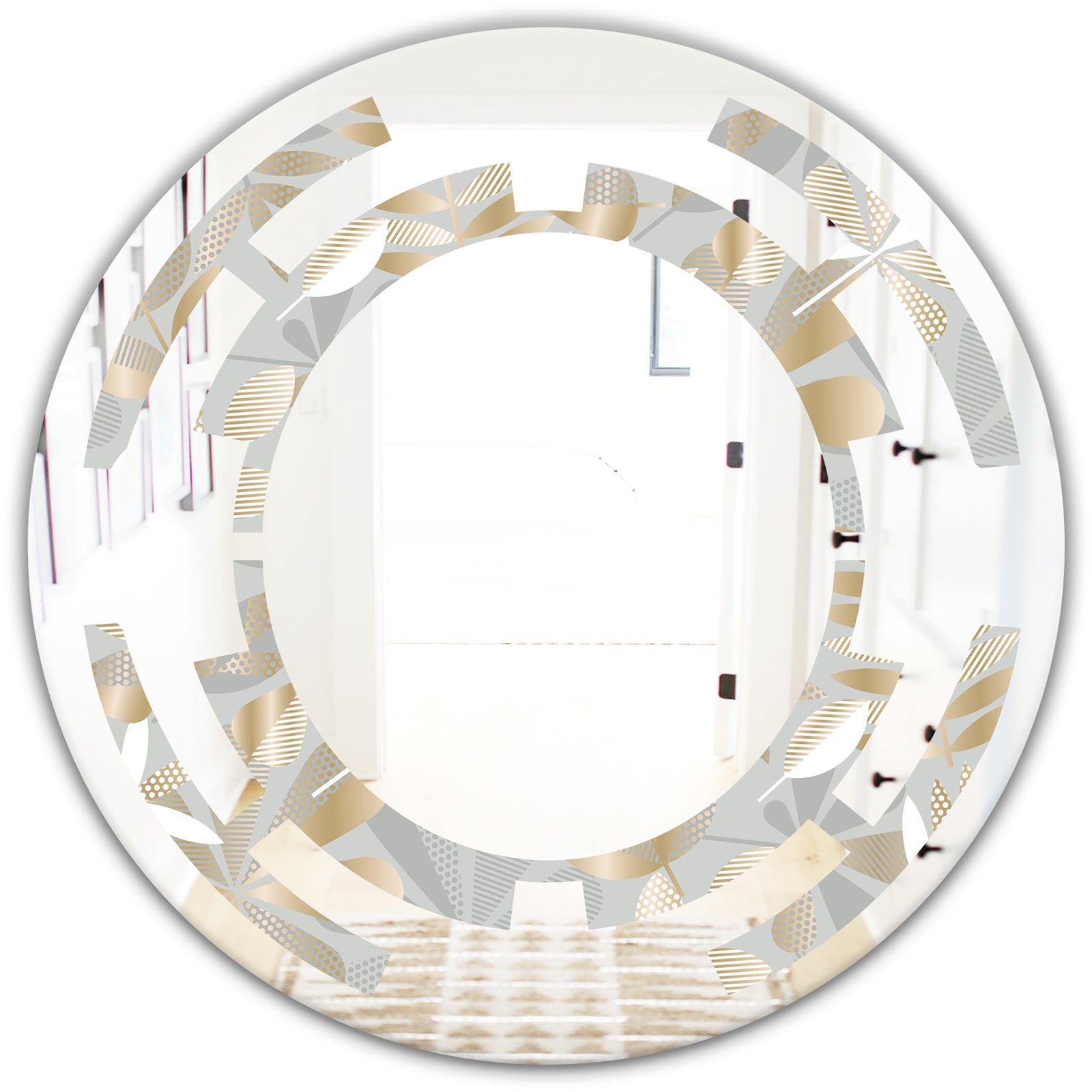 Golden Tropical Pattern VIII - Modern Round or Oval Wall Mirror - Space
