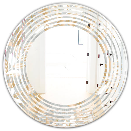 Golden Tropical Pattern VIII - Modern Round or Oval Wall Mirror - Wave