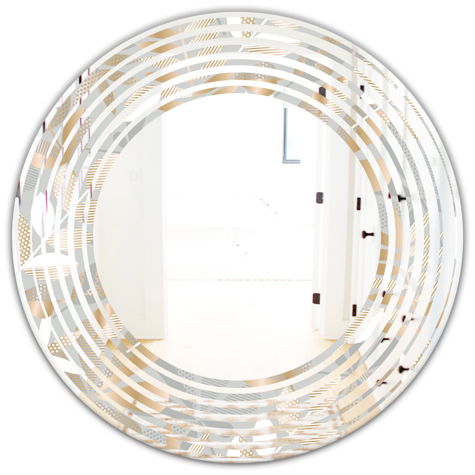 Golden Tropical Pattern VIII - Modern Round or Oval Wall Mirror - Wave