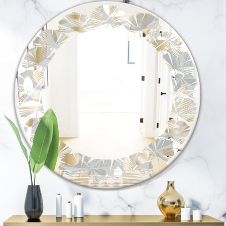 Golden Tropical Pattern VIII - Modern Round or Oval Wall Mirror - Leaves