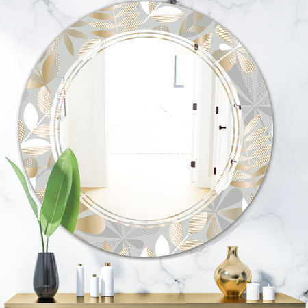 Golden Tropical Pattern VIII - Modern Round or Oval Wall Mirror - Triple C