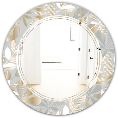 Golden Tropical Pattern VIII - Modern Round or Oval Wall Mirror - Triple C