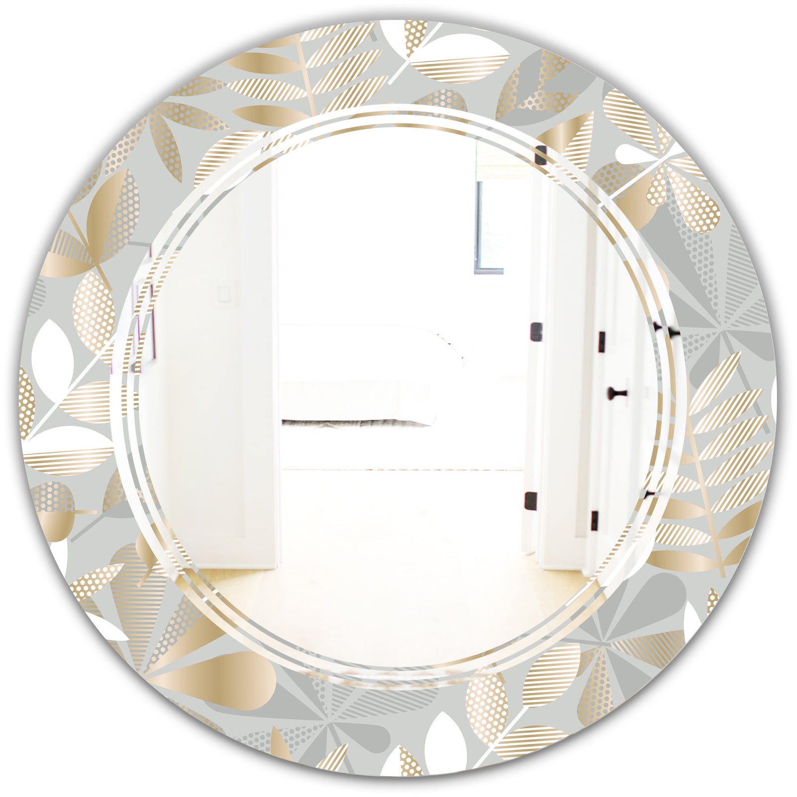 Golden Tropical Pattern VIII - Modern Round or Oval Wall Mirror - Triple C