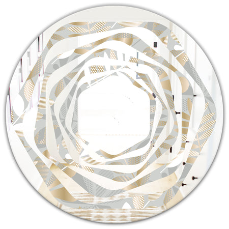 Golden Tropical Pattern VIII - Modern Round or Oval Wall Mirror - Whirl