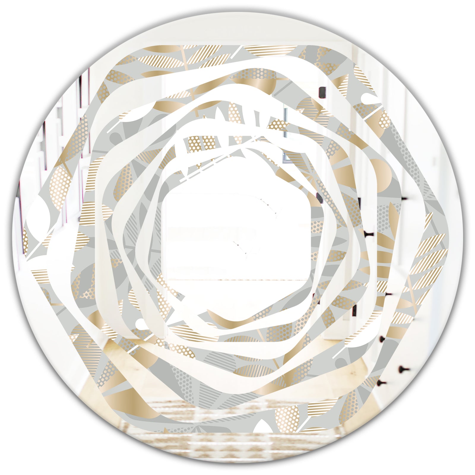 Golden Tropical Pattern VIII - Modern Round or Oval Wall Mirror - Whirl