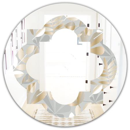 Golden Tropical Pattern VIII - Modern Round or Oval Wall Mirror - Quatrefoil