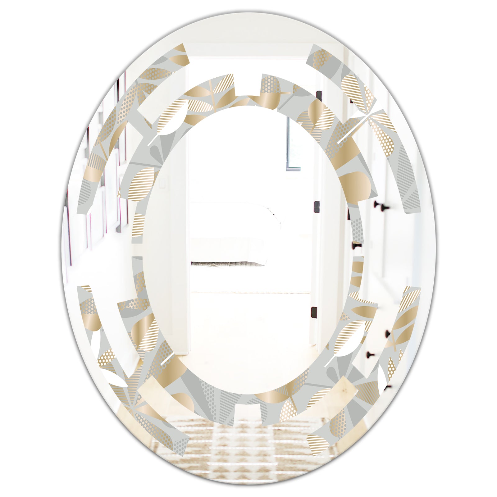 Golden Tropical Pattern VIII - Modern Round or Oval Wall Mirror - Space