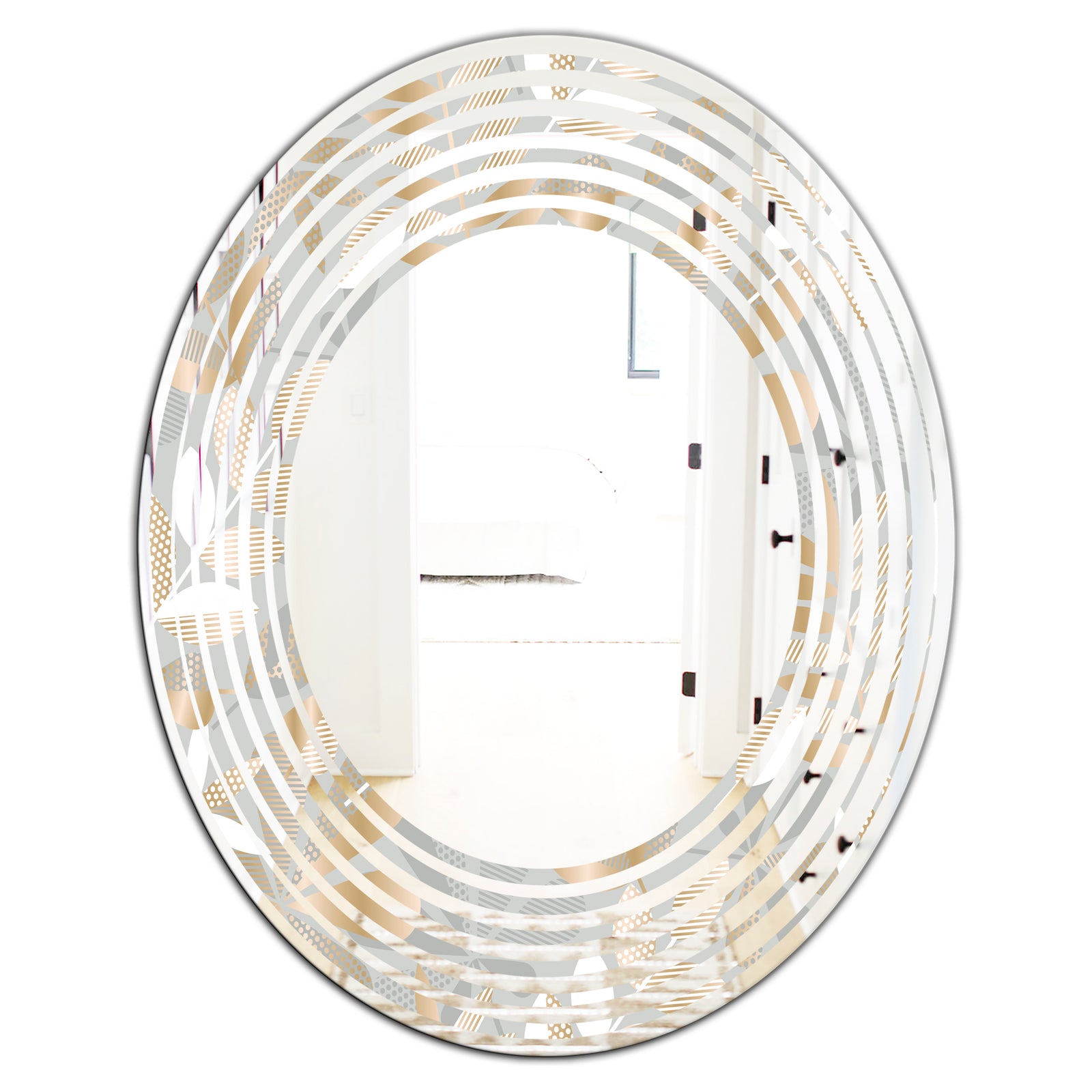 Golden Tropical Pattern VIII - Modern Round or Oval Wall Mirror - Wave