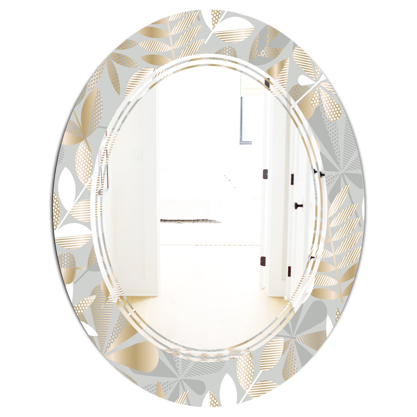 Golden Tropical Pattern VIII - Modern Round or Oval Wall Mirror - Triple C