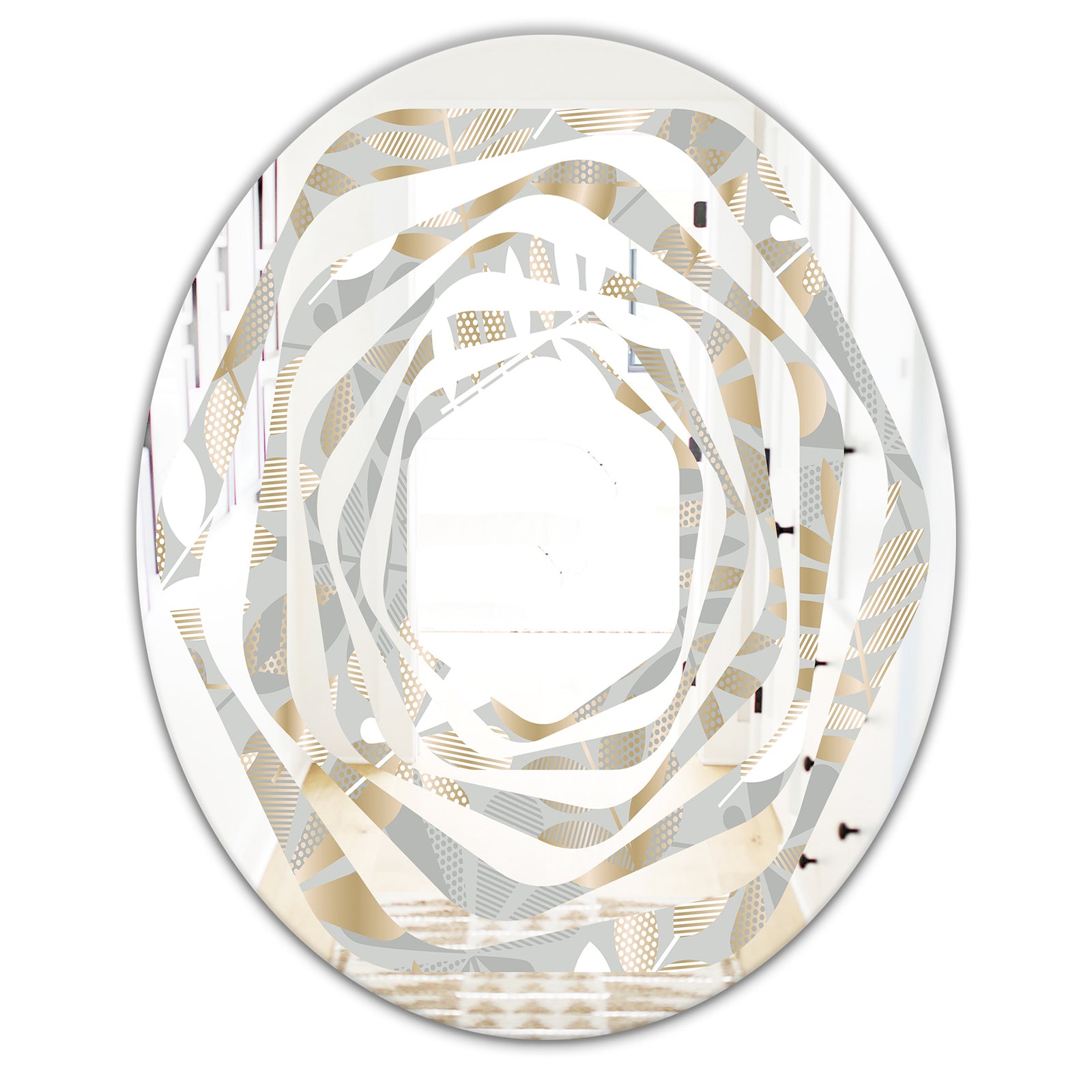 Golden Tropical Pattern VIII - Modern Round or Oval Wall Mirror - Whirl