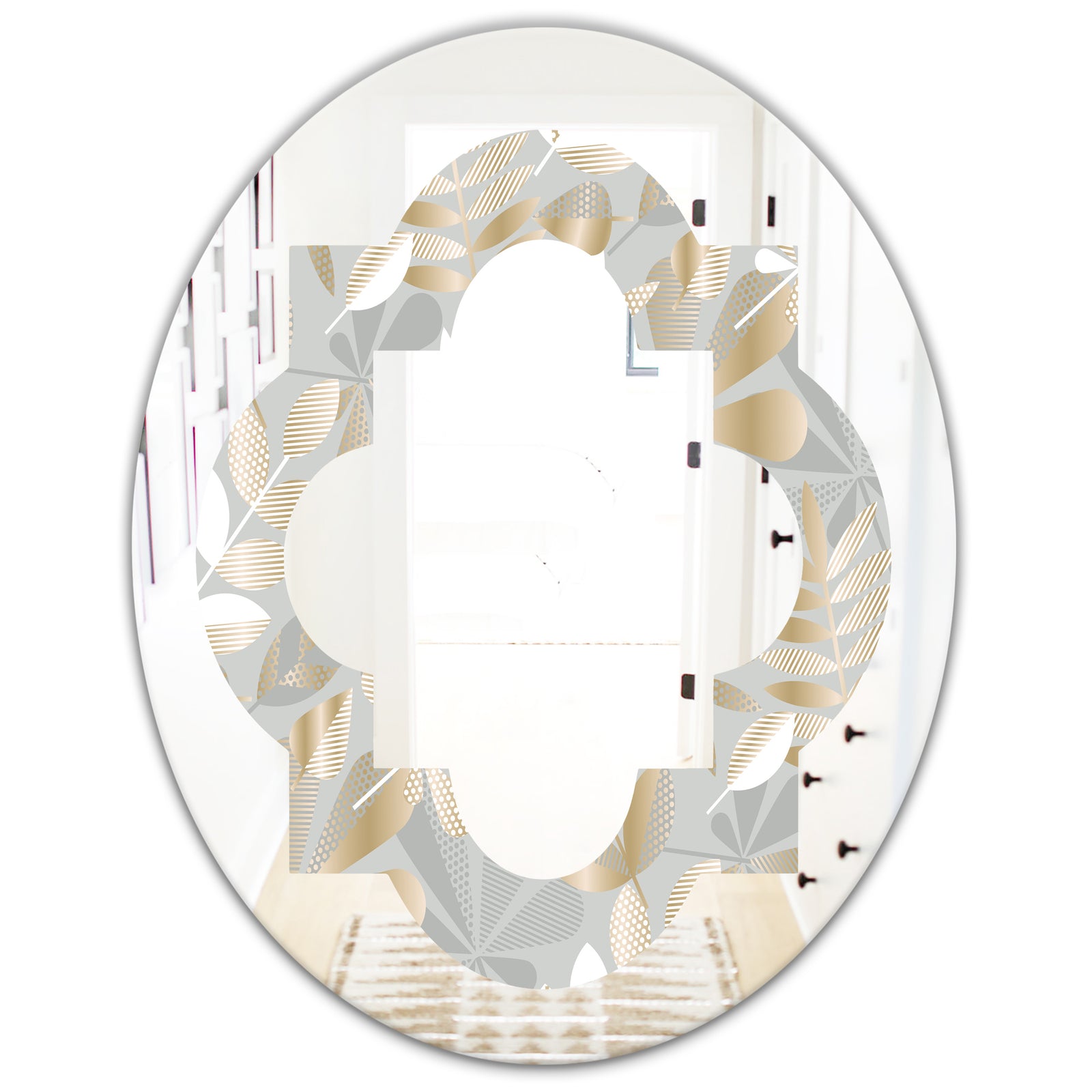 Golden Tropical Pattern VIII - Modern Round or Oval Wall Mirror - Quatrefoil