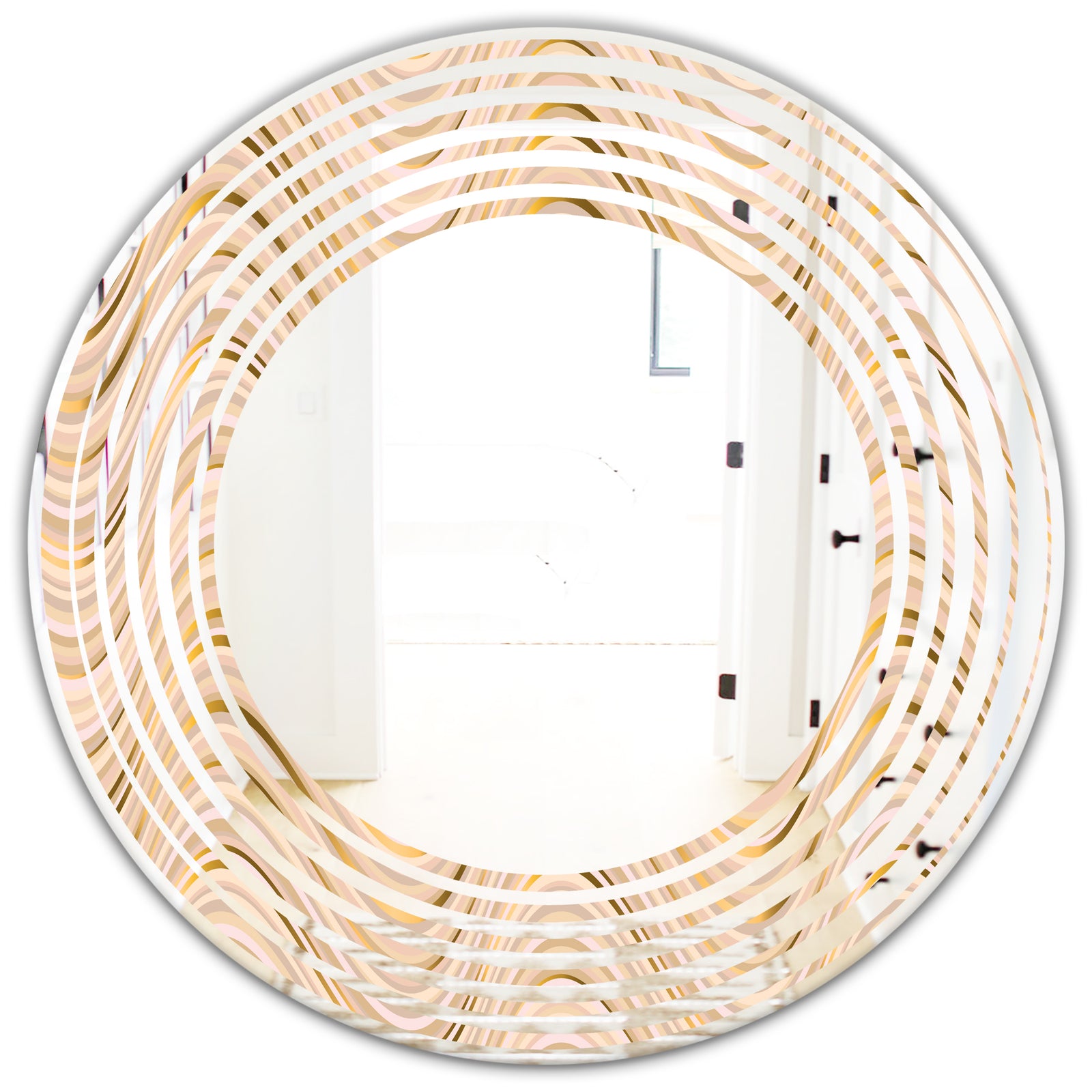 Abstract Luxury Beige Waves - Modern Round or Oval Wall Mirror - Wave