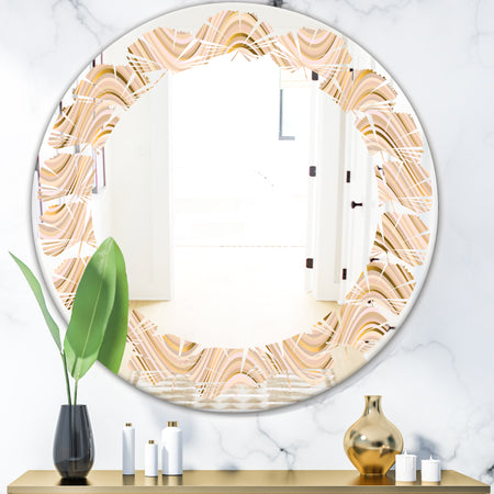 Abstract Luxury Beige Waves - Modern Round or Oval Wall Mirror - Leaves
