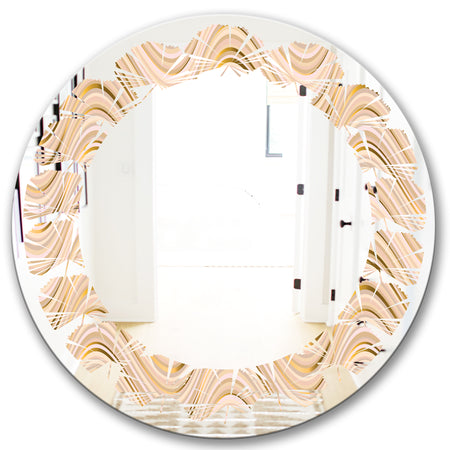 Abstract Luxury Beige Waves - Modern Round or Oval Wall Mirror - Leaves