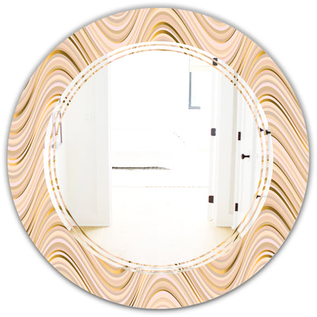 Abstract Luxury Beige Waves - Modern Round or Oval Wall Mirror - Triple C