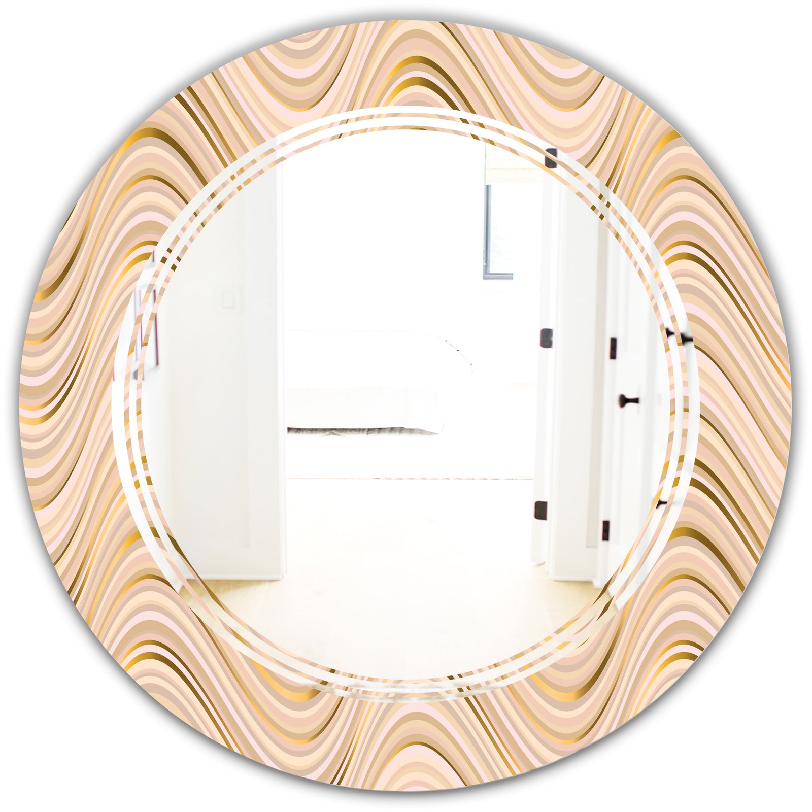 Abstract Luxury Beige Waves - Modern Round or Oval Wall Mirror - Triple C