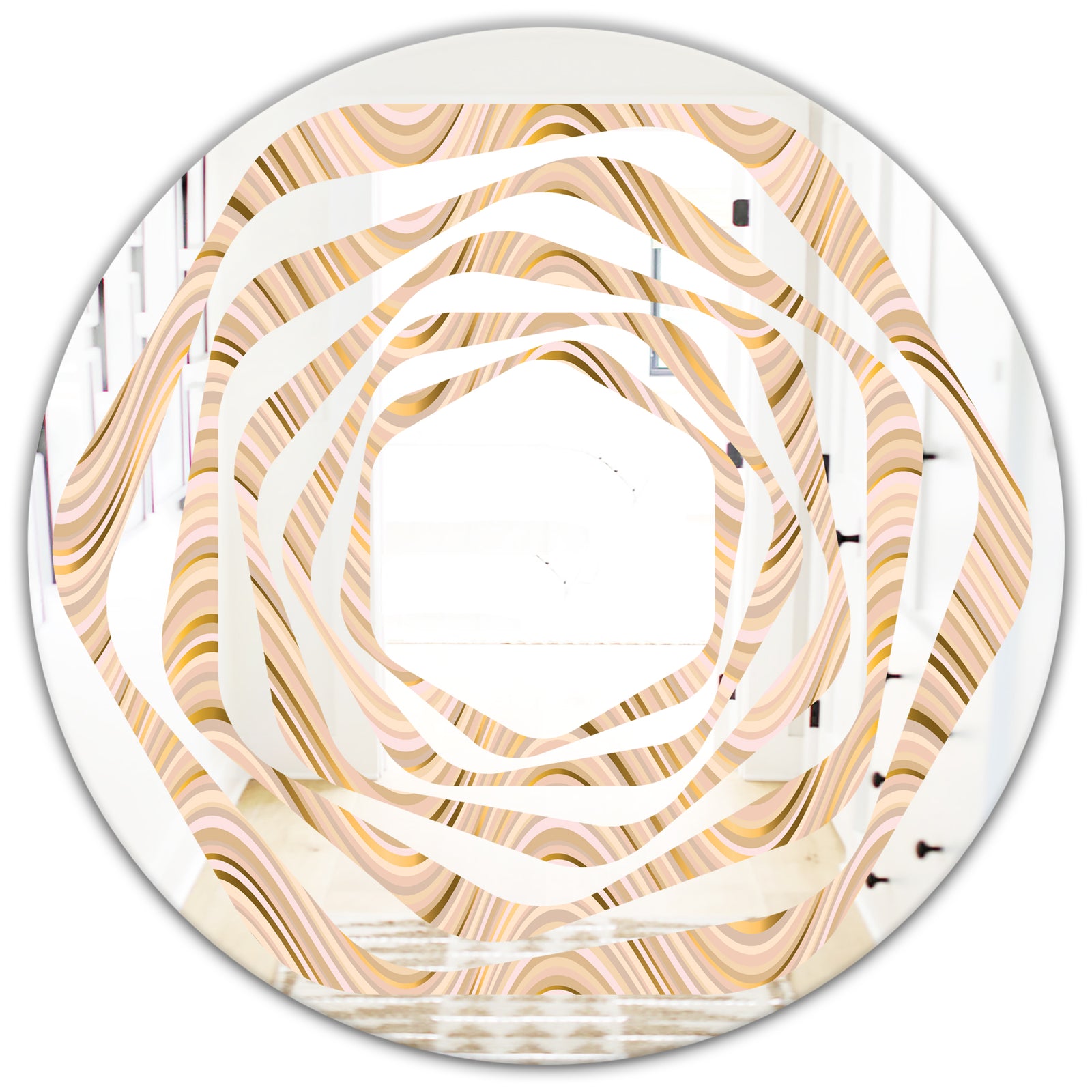 Abstract Luxury Beige Waves - Modern Round or Oval Wall Mirror - Whirl