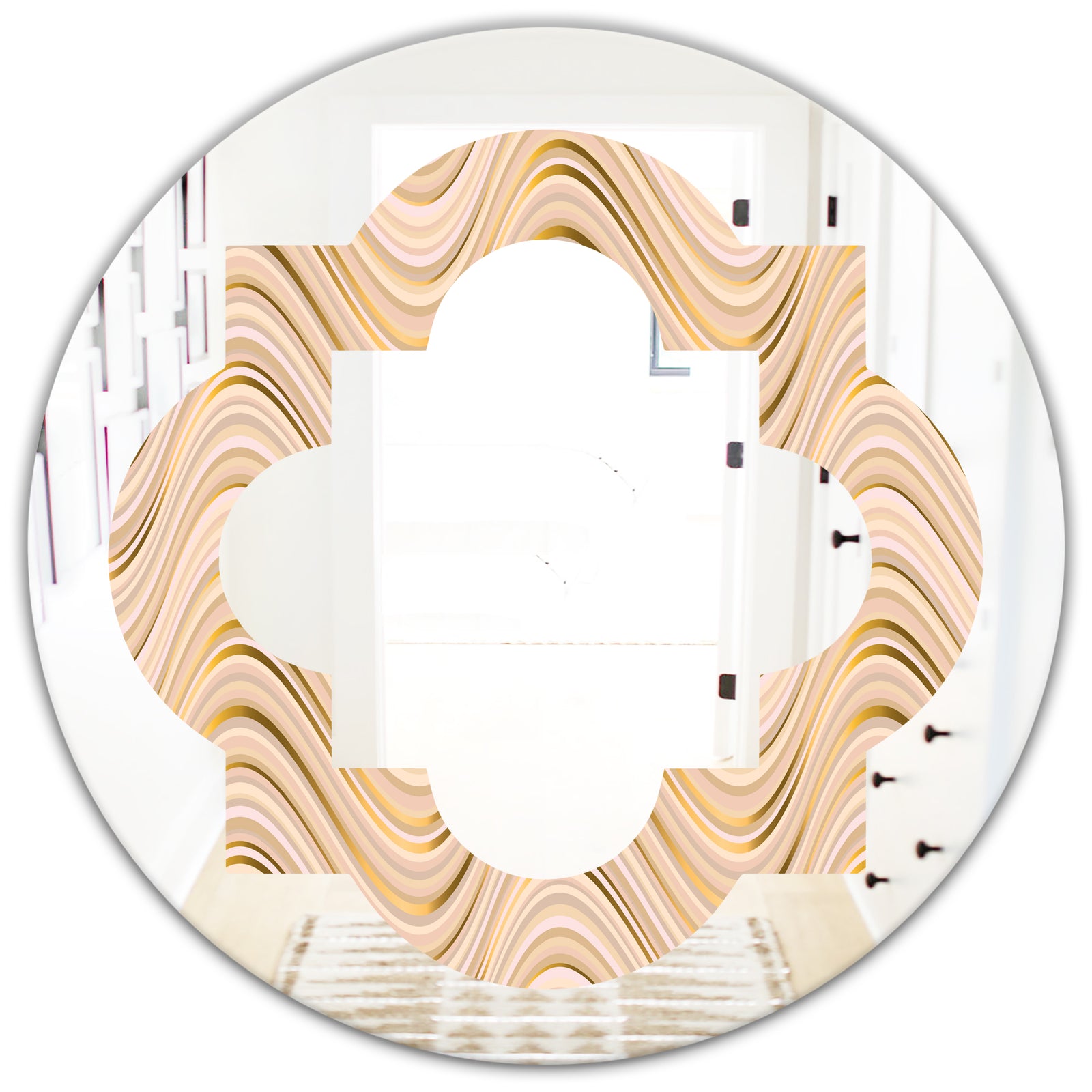 Abstract Luxury Beige Waves - Modern Round or Oval Wall Mirror - Quatrefoil