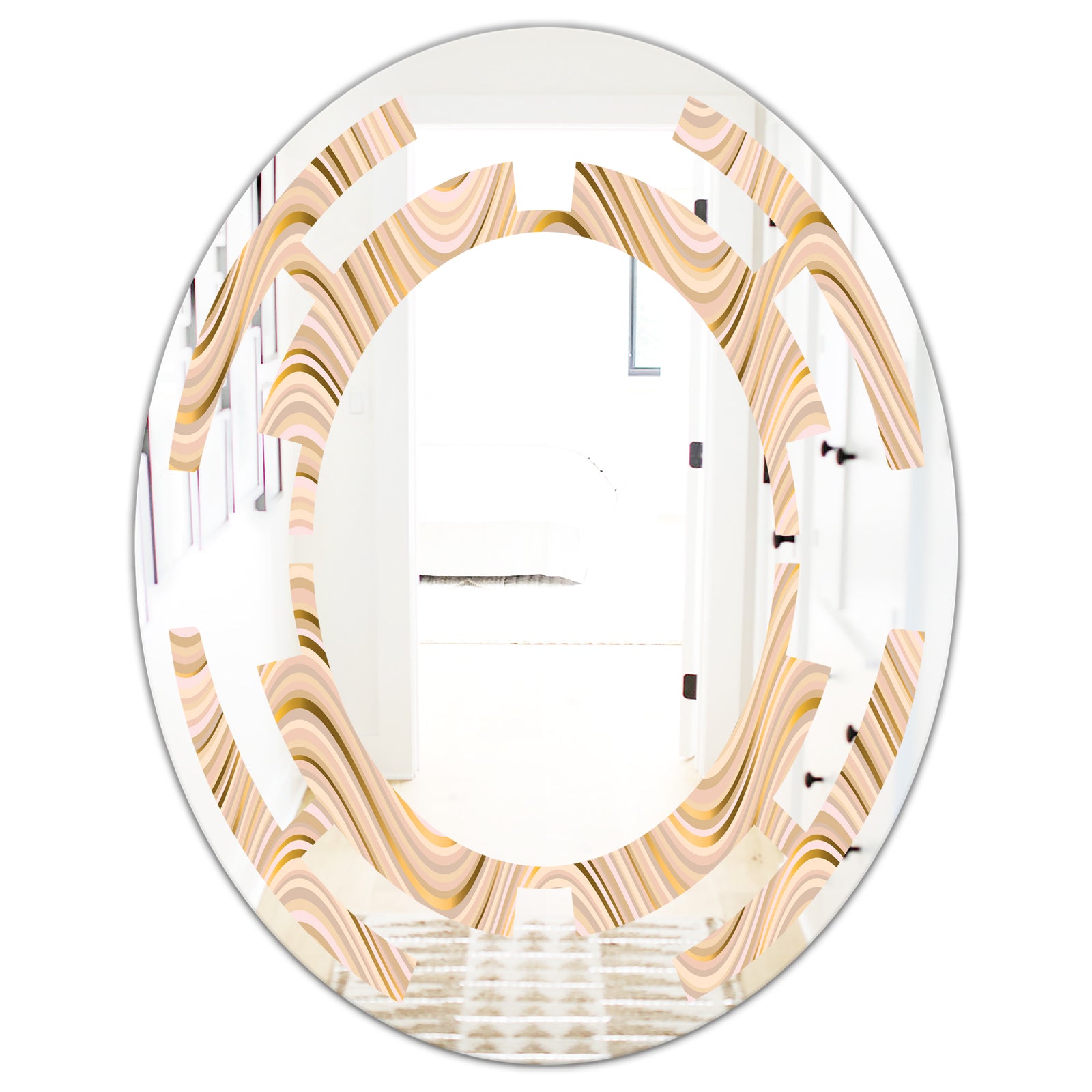 Abstract Luxury Beige Waves - Modern Round or Oval Wall Mirror - Space