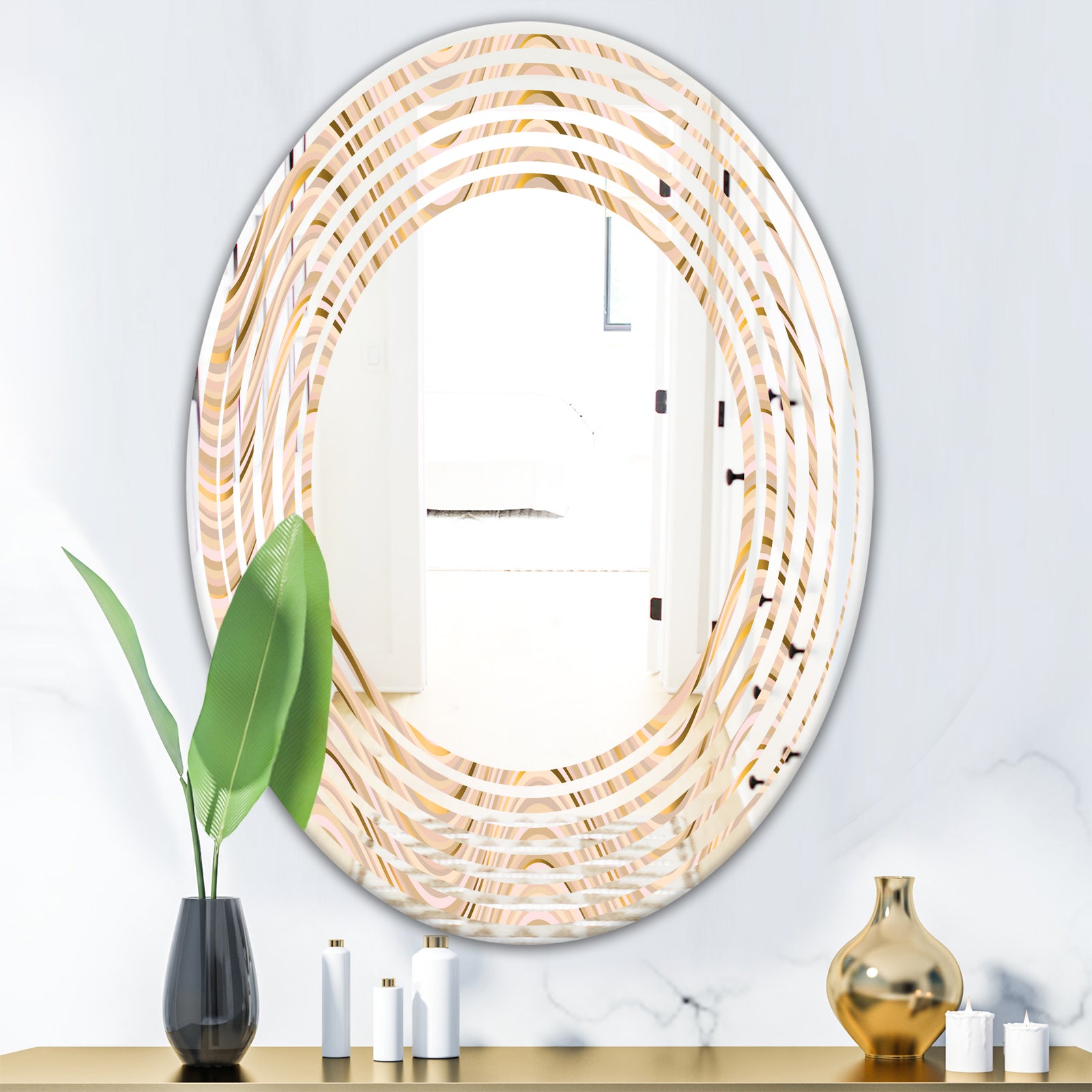 Abstract Luxury Beige Waves - Modern Round or Oval Wall Mirror - Wave