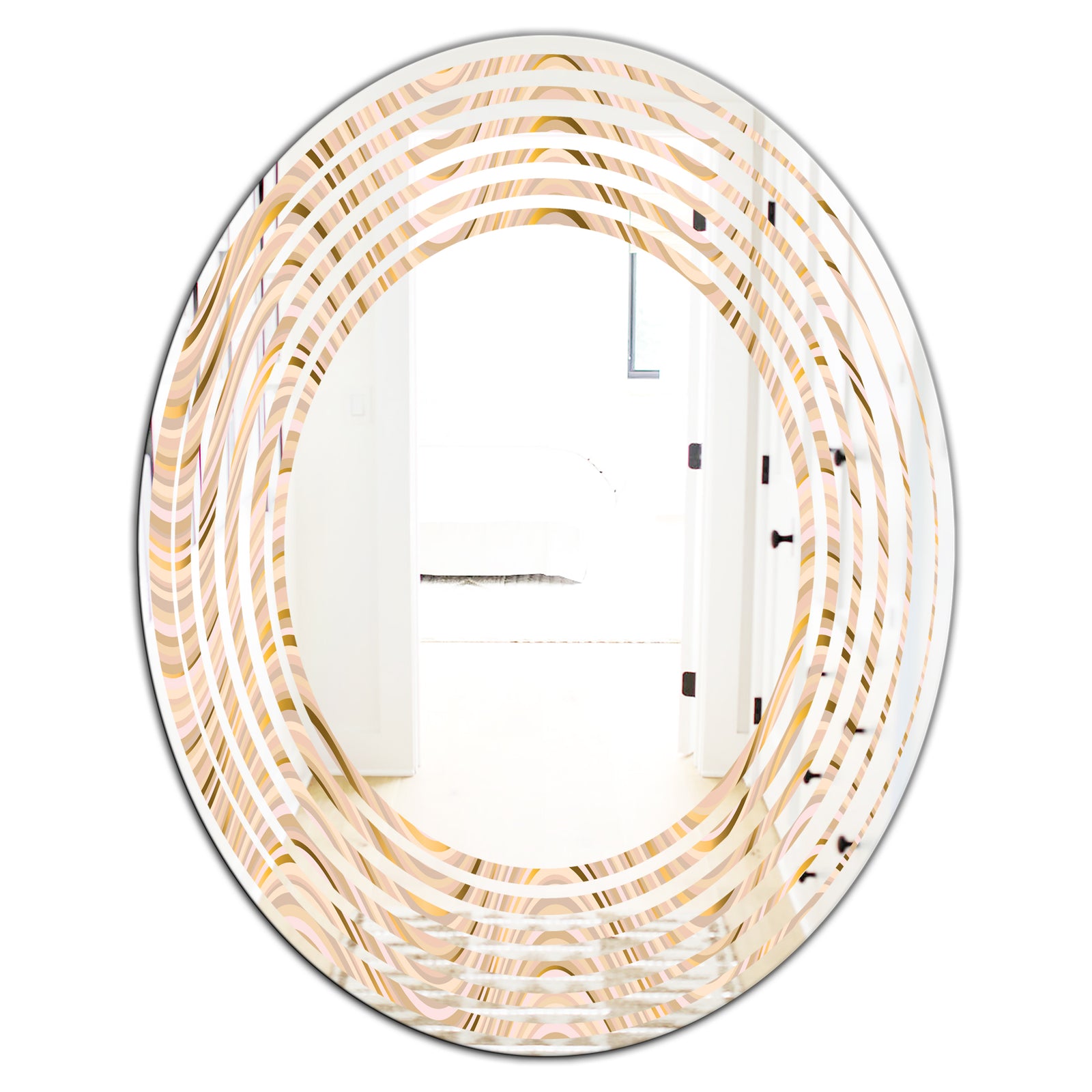 Abstract Luxury Beige Waves - Modern Round or Oval Wall Mirror - Wave
