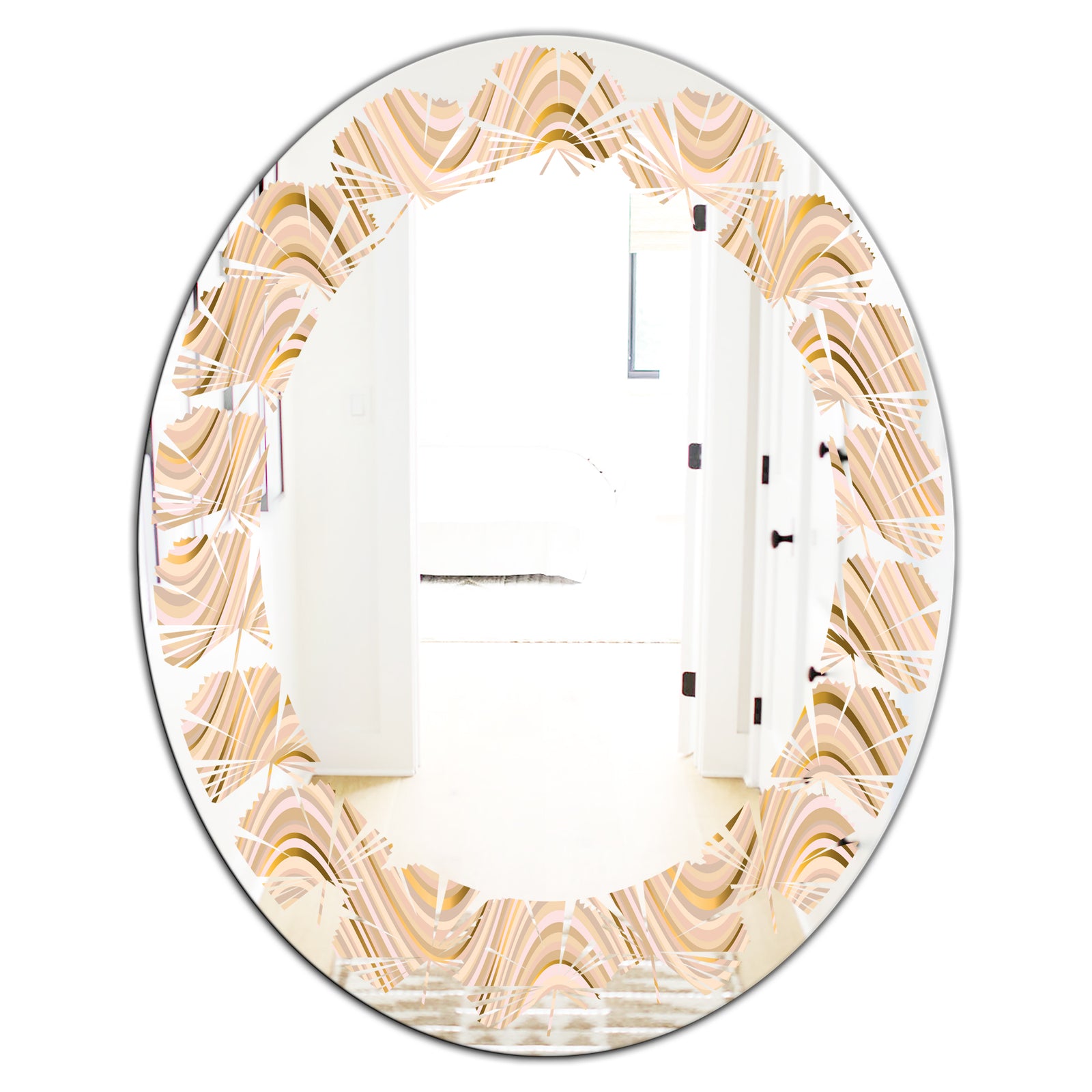 Abstract Luxury Beige Waves - Modern Round or Oval Wall Mirror - Leaves