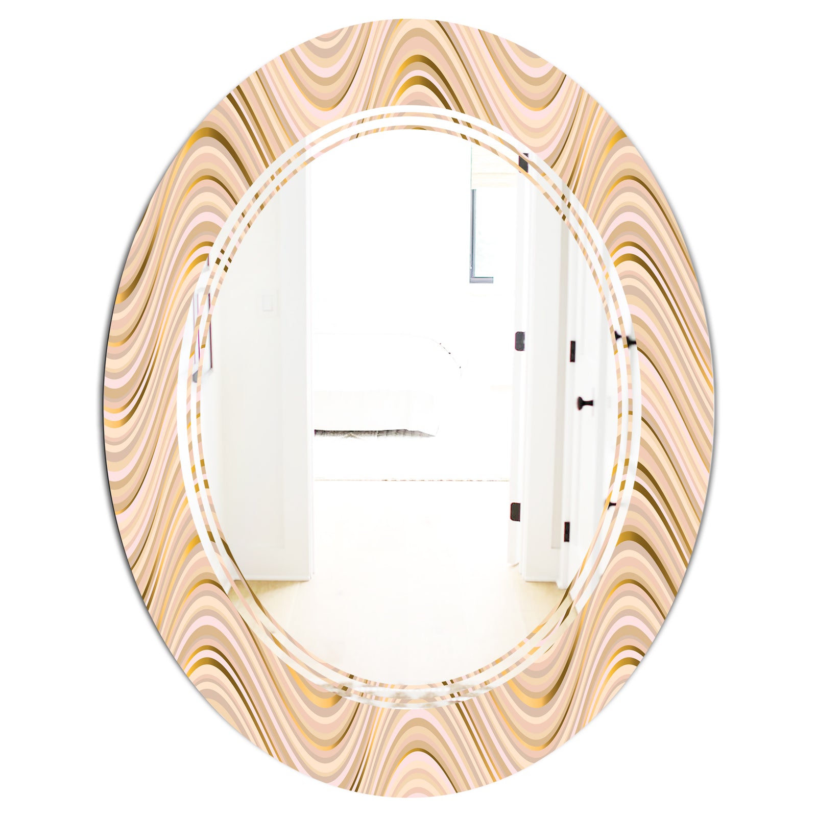 Abstract Luxury Beige Waves - Modern Round or Oval Wall Mirror - Triple C