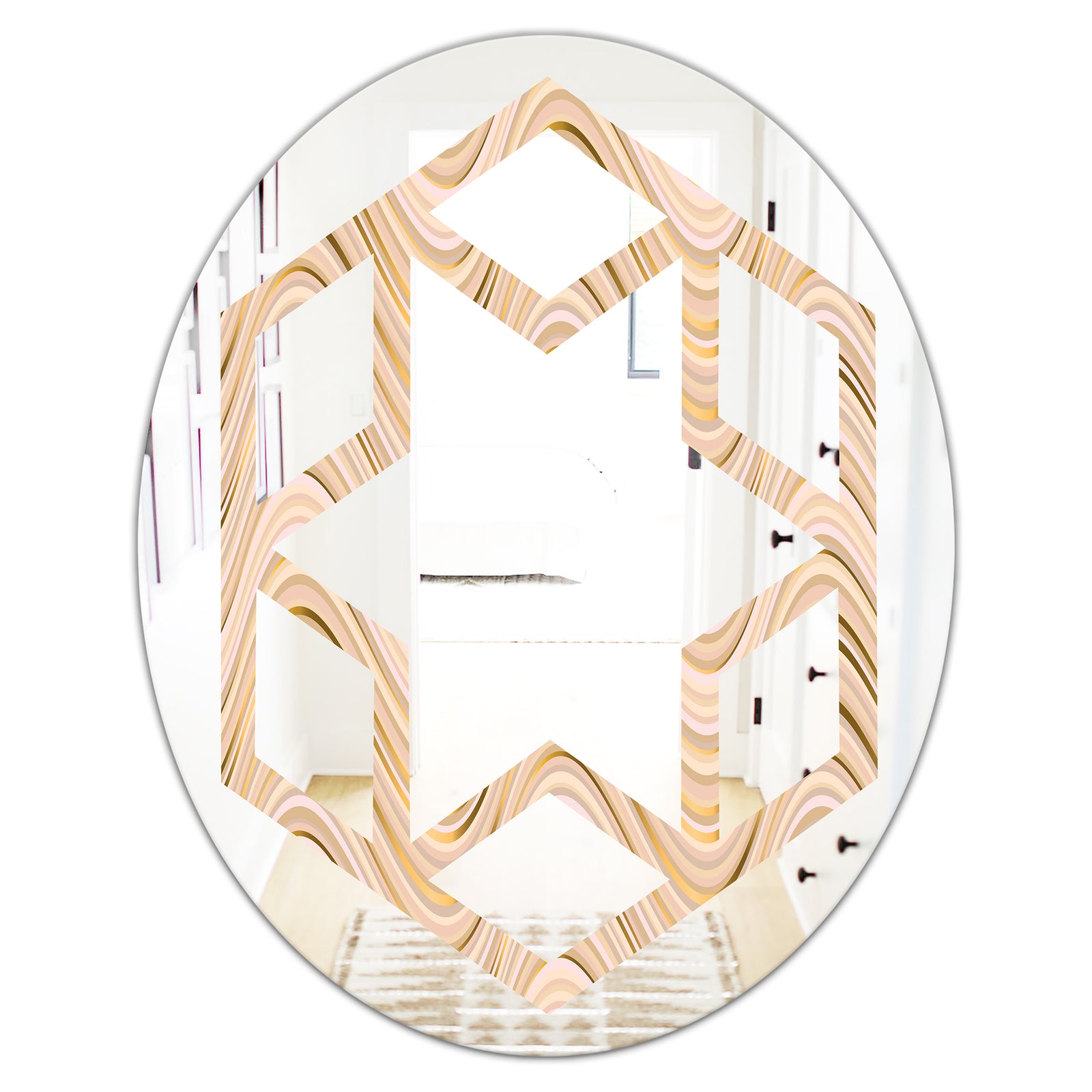 Abstract Luxury Beige Waves - Modern Round or Oval Wall Mirror - Hexagon Star