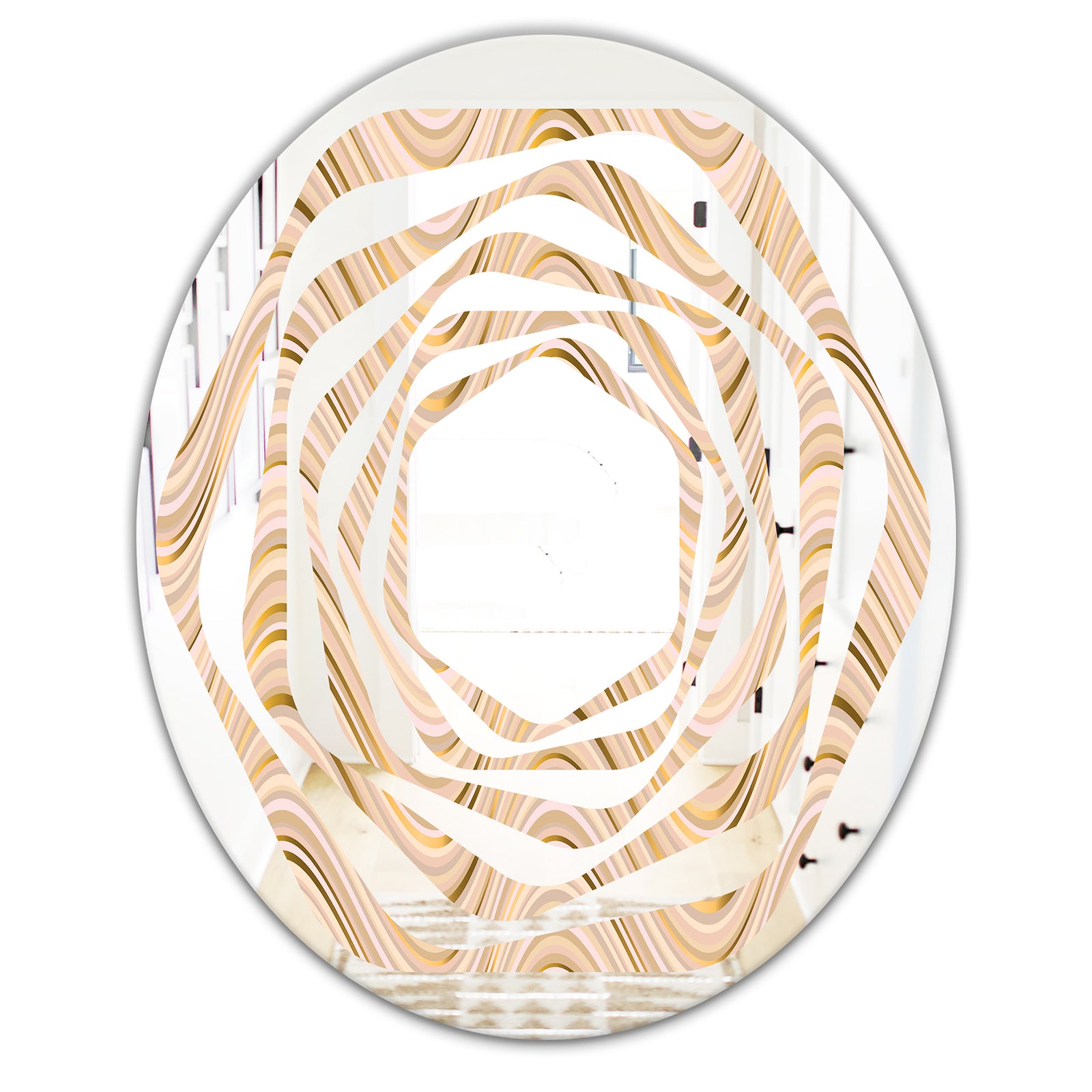 Abstract Luxury Beige Waves - Modern Round or Oval Wall Mirror - Whirl