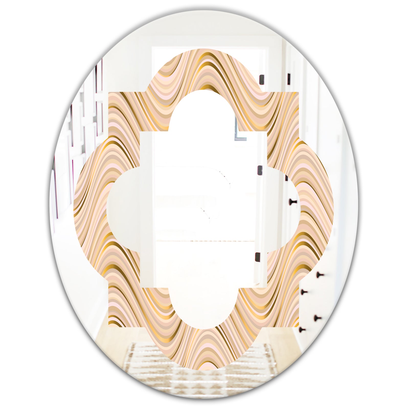 Abstract Luxury Beige Waves - Modern Round or Oval Wall Mirror - Quatrefoil